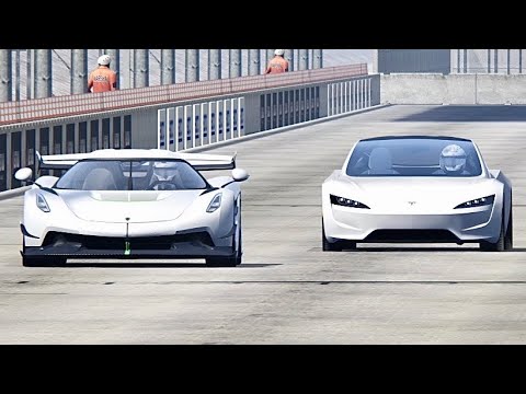 Koenigsegg Jesko vs Tesla Roadster - Drag Race 2KM