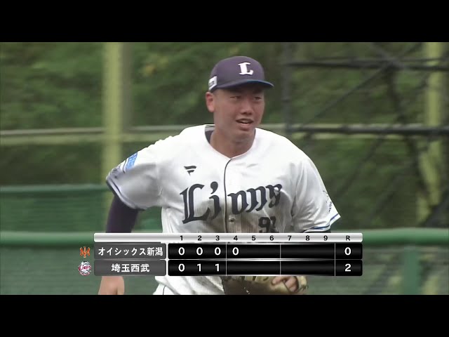 【ファーム】ライオンズ・村田怜音 鋭い打球に反応しベースに飛び込みタッチをする好プレー!! 2025年9月19日 埼玉西武ライオンズ 対 オイシックス新潟アルビレックスBC