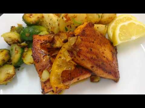 Butter - Garlic Salmon, Baby Potatoes & Brussel Sprouts | Salmon Recipe | Easy & Quick Salmon Recipe