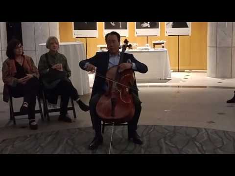 Yo Yo Ma performing Bach at reception for screening of the Music of Strangers
