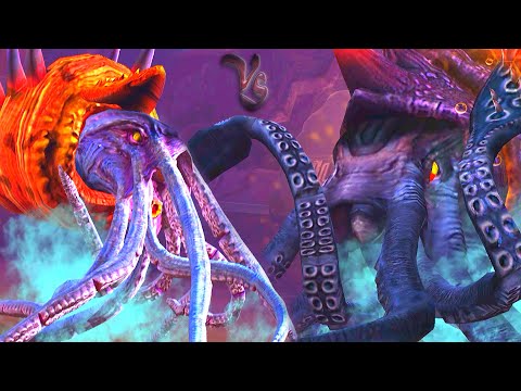 BATTLE BOSS KRAKEN 18 VS GIANT ORTHOCONE VS MEGARCHELON | JURASSIC WORLD THE GAME