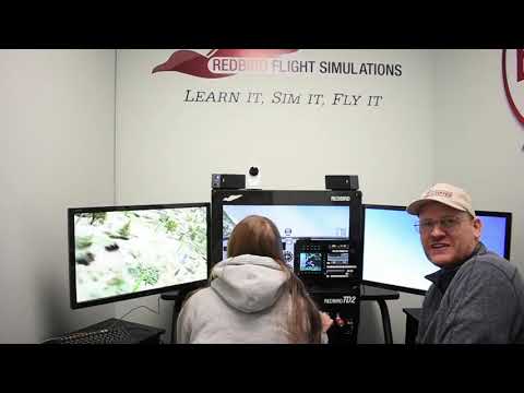 Transitioning pilot flying the Redbird simulator at the Bloomsburg Municipal Airport
