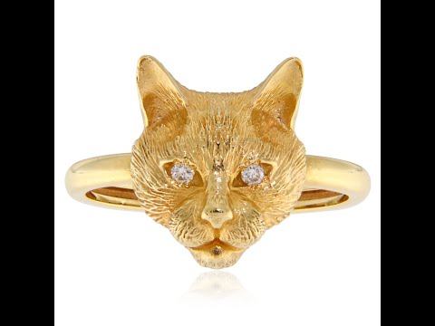 Inel Aur 14k Galben Diamante Naturale Pisica - Cool Exquisite Cat