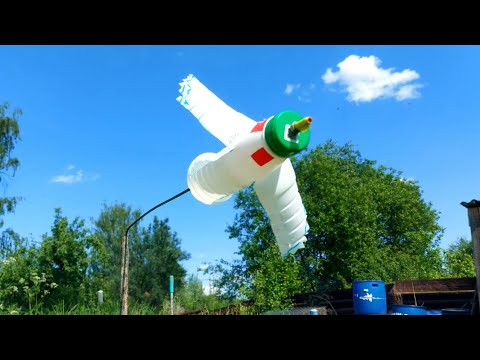 Ветряк Голубь из пластиковой бутылки для отпугивания птиц и кротов самоделка своими руками