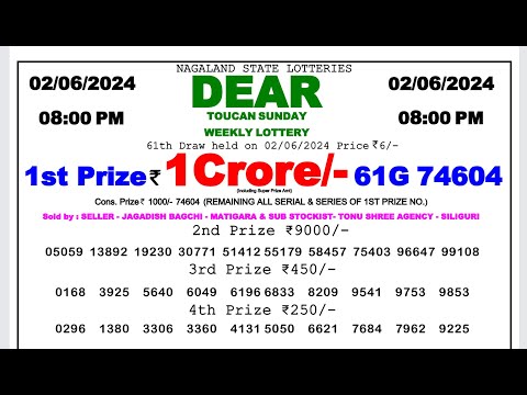 🔴 Lottery Sambad Live 08:00pm 02/06/24 Evening Nagaland State Dear Lottery Result Pdf Download