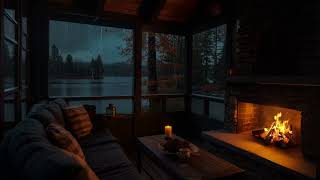 Cozy Fireplace on a Rainy Evening by the Lake 🌙 Gentle Sounds for Sleep and Relaxation