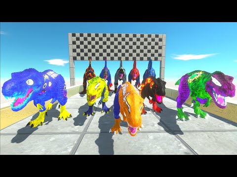 Rainbow Friends Blue & Super Hero T-rex VS Marvel Super Hero Spino Race to Hunt for Animals ARBS