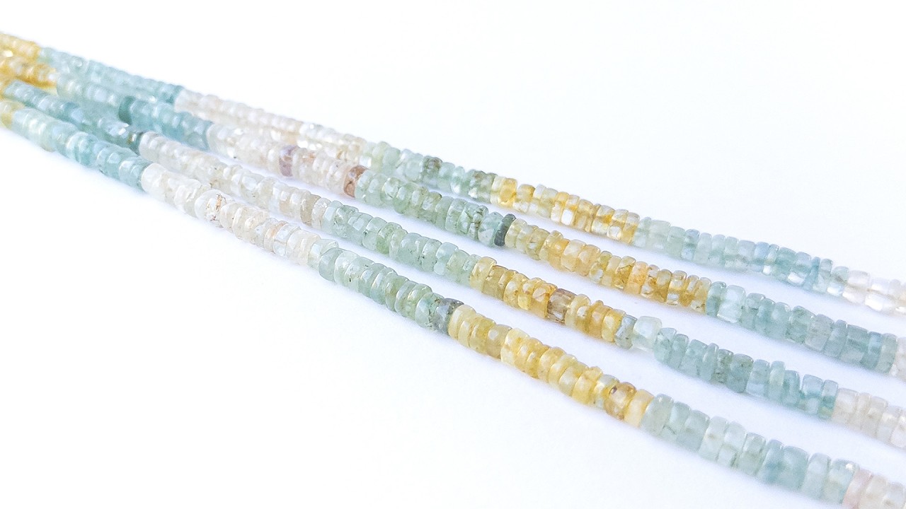 Multi Aquamarine | Smooth Wheels Heishi | Various 5-5.5mm Bead Size | 22cm Strand Length video