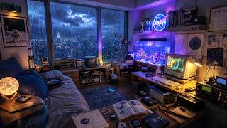90's Rainy City with Cozy Room 🌃 Chill Music Lofi Rain Hip Hop Beats for Relaxing & Studying