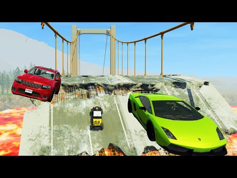 Cars vs Lava 🥵 on Ruined Bridge! - BeamNG Drive