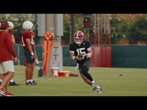 Ty Simpson, Austin Mack, Keelon Russell practice at Alabama fall camp