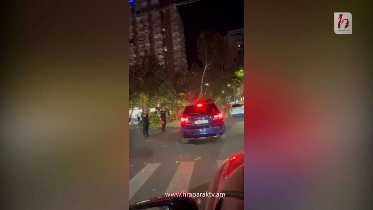 Ամիրյան Մաշտոց խաչմերուկում ծառ է ընկել երթևեկելի հատվածի վրա