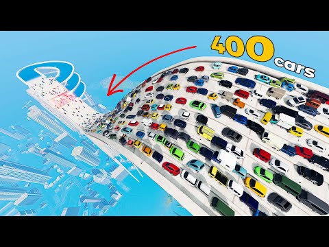 Downhill Race with 400 Cars in Beamng drive