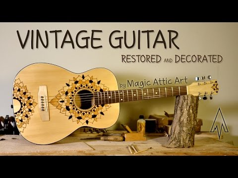 How to restore and decorate acoustic guitar - Guitar decoration timelapse video DIY