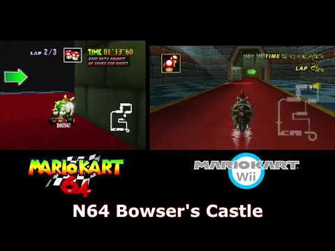 N64 Bowser's Castle Mario Kart 64 and Wii Comparison