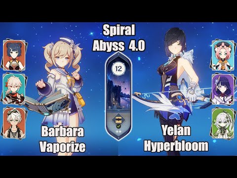C5 Barbara Vaporize And C0 Yelan Hyperbloom SPIRAL ABYSS 4.0 - Genshin impact