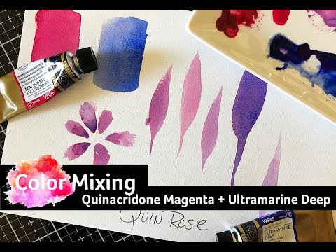 Watercolor Mixing with Mission Gold: Quinacridone Magenta + Ultramarine Deep