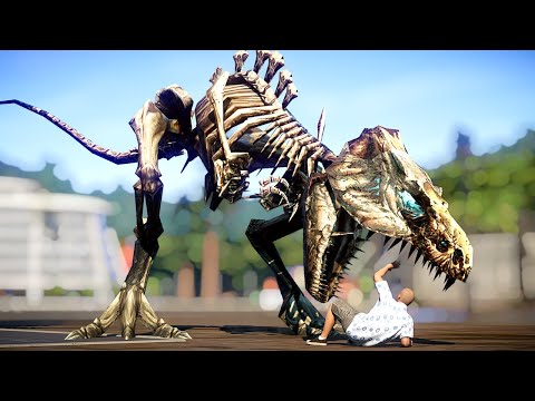 NEW! Fossil T-Rex in Jurassic World Evolution - Attacking City & Hunting Guests