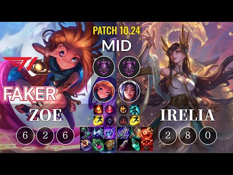 T1 Faker Zoe vs Irelia Mid - KR Patch 10.24