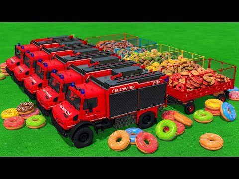 LOAD AND TRANSPORTING DONUTS WITH FIRE TRUCKS & FENDT LOADERS - Farming Simulator 25 🍩🚒