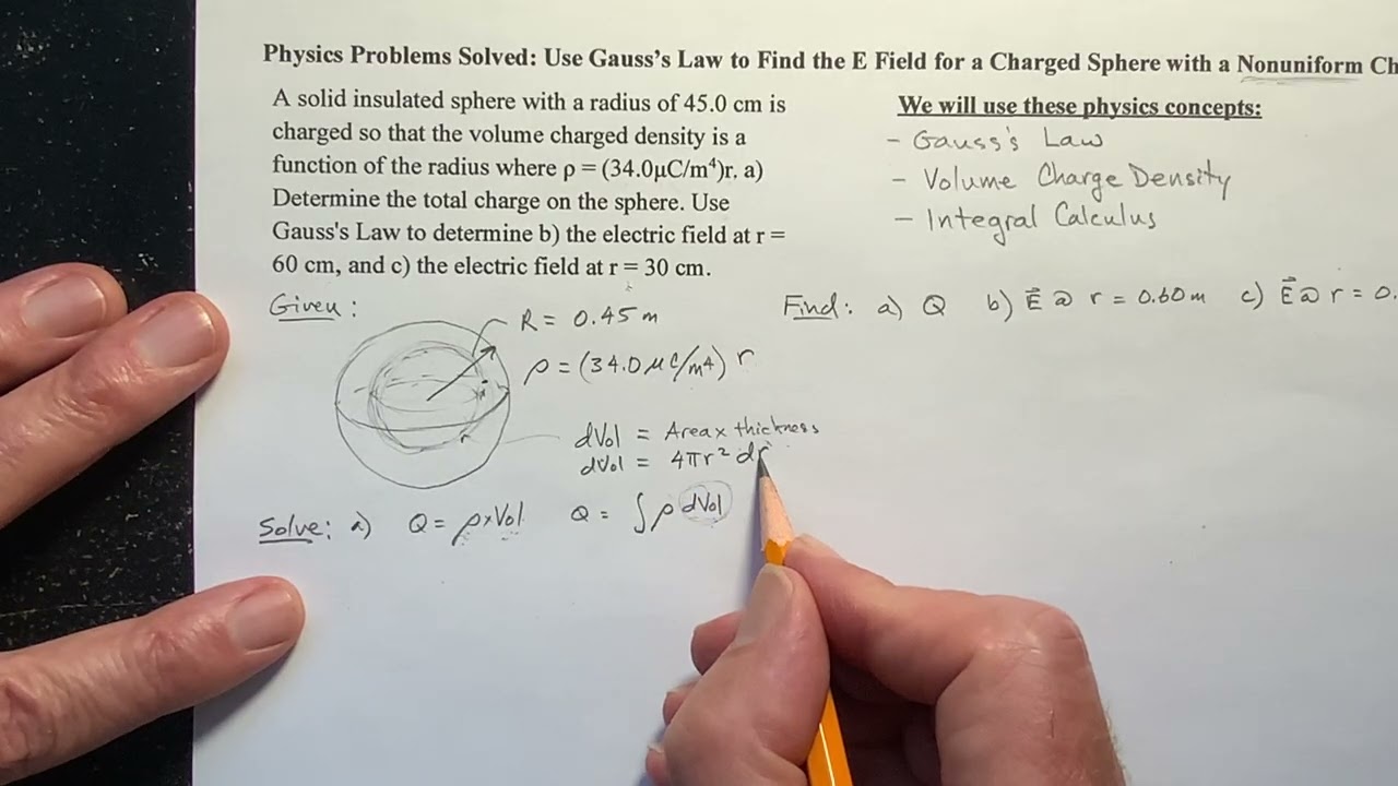 Use Gauss’s Law to Find the Electric Field for a Charged Sphere with a Nonuniform Charge Density