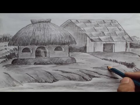 Mountains and Pine Tress Watercolor Pencil Landscape Drawing | steps to follow