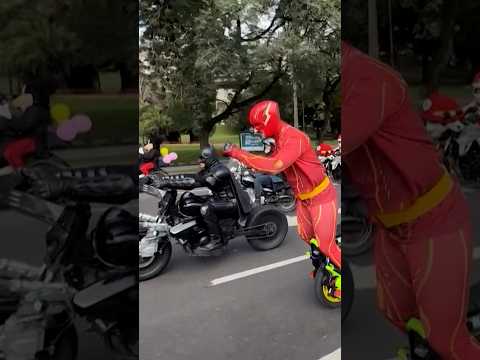 Motorcycle superheroes deliver toys to sick children