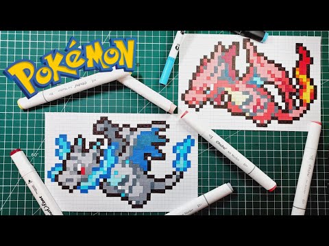 ✅️ Comment dessiner mega dracaufeu x y ( tuto pixel art pokémon)