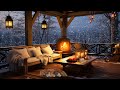 Relaxing Under The Winter Cabin Awning - Beautiful Relaxing Music With Crackling Fireplace