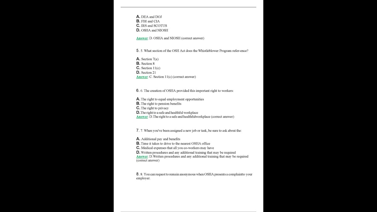 OSHA 30 Construction Test Answer Key Latest  Complete Answers 100% Correct