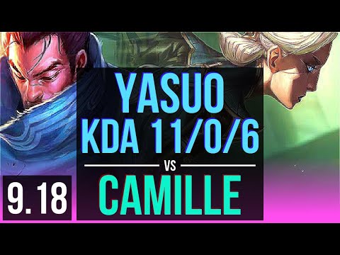 YASUO vs CAMILLE (MID) | KDA 11/0/6, 1.1M mastery points, 2 early solo kills | EUW Master | v9.18