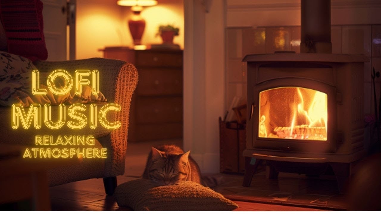 LOFI, PIANO AND RELAXING MUSIC WITH CRACKLING FIRE AMBIENT SOUND, FOR RELAXING AND SLEEPING