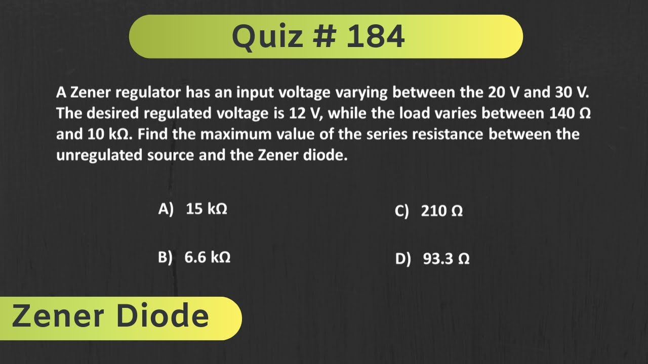 Zener Diode Solved Problem (Analog Electronics) | Quiz # 184