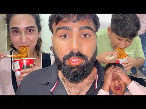 Spicy noodles challange with full family