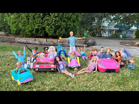 Racing Cars! Elsa & Anna Toddlers - Barbie - Park - Fun!