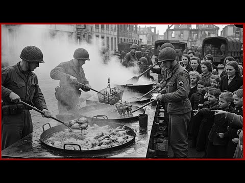German Civilians Followed the Smell of Fried Chicken — Found a U.S. Field Kitchen Feeding Their Kids