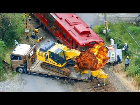 Total IDIOTS VS TRAINS. close calls, scary train crashes with cars ans semi trucks #19