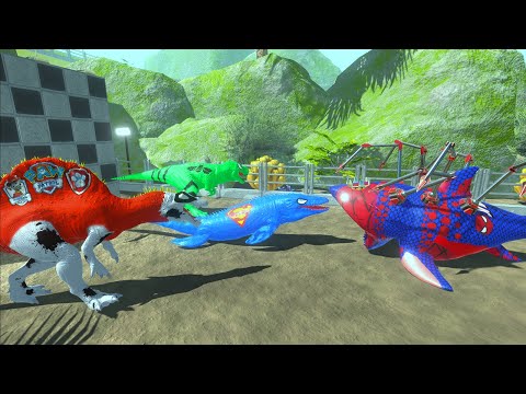 SPIDERMAN MEGALODON vs SUPERMAN MOSASAURUS vs BUMBLEBEE T-REX - Animal Revolt Battle Simulator