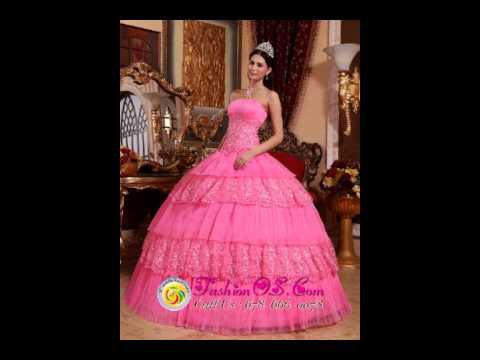 Lovely Rose Pink Quinceanera Dress Strapless Organza...