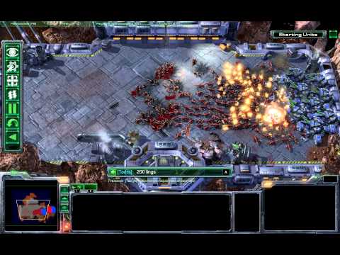 200 Zerglings vs 10 Siege Tanks - Starcraft 2