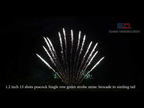 DSR027- 1.2 inch 13 shots peacock Single row green strobe mine brocade to sizzling tai