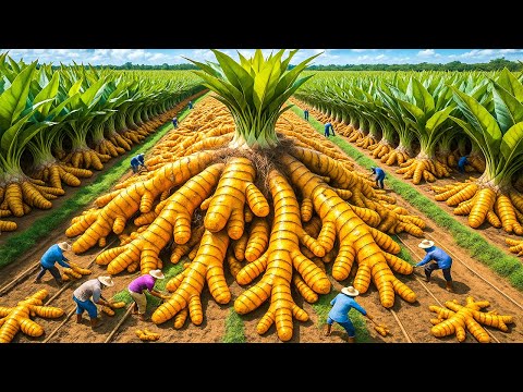 Incredible! This is how Indian farmers harvest tons of turmeric – pure manual labor 🌿💛