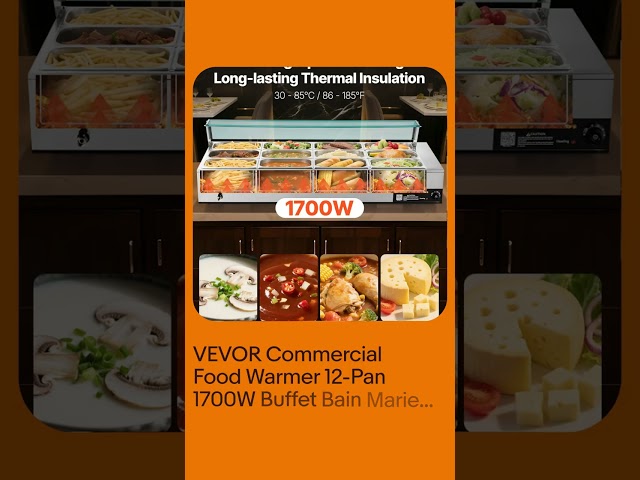 Vídeo relacionado con VEVOR Calentador de Alimentos, Tapa de Vidrio y 3 Recipientes,1,5 kW, Acero Inoxidable, Baño María, Estación de Calentamiento de Alimentos para Restaurantes, Fiestas y Buffets, 920 x 365 x 335 mm
