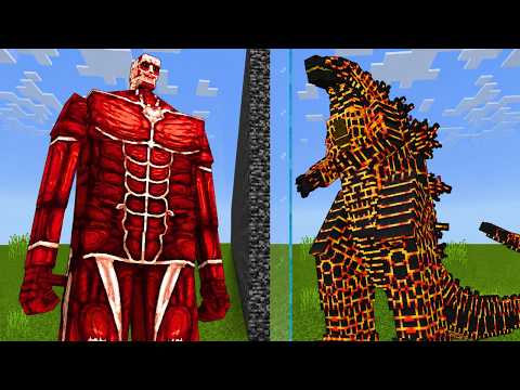 BURNING GODZILLA vs COLOSSAL TITAN Mob Battle In Minecraft!