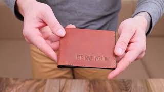 Надійний чоловічий шкіряний гаманець у два складання Україна Grande Pelle 16738 світло-коричневий