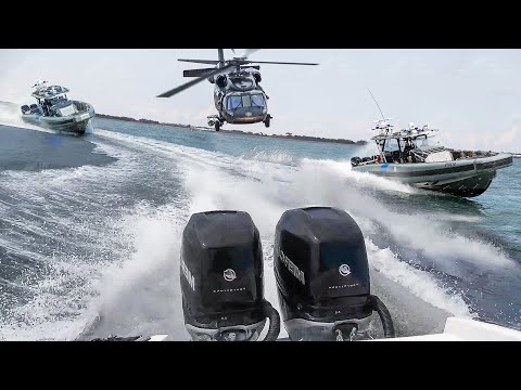 US Border Patrol Boats in Action During High Speed Chase at Sea