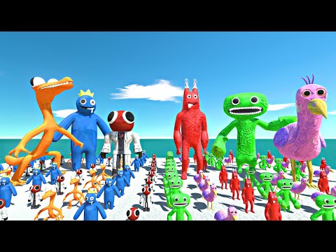 Rainbow Friends Orange + Blue + Red vs Banban+Jumbo Josh+Opila Bird - Animal Revolt Battle Simualtor