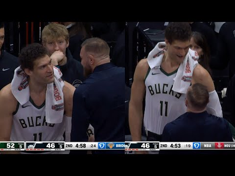 Conor McGregor sizing up Brook Lopez on the Bucks bench 😂