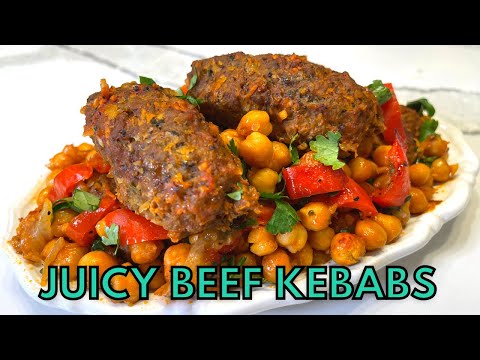 Delicious Juicy Ground Beef Kabob (Kebob) with Chickpeas.