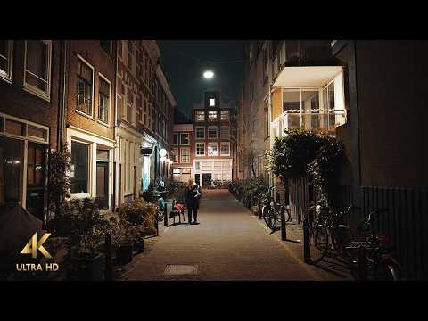 Relaxing Night Walk in Jordaan, Amsterdam • 4K Binaural
